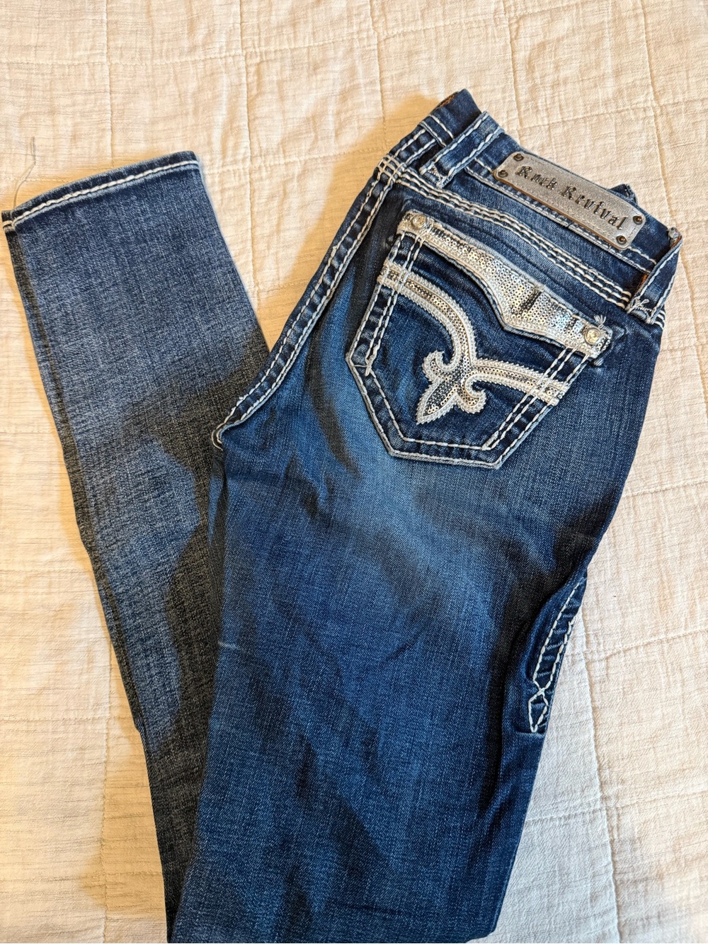 Rock Revival Vivian Mid-Rise Skinny Jeans Size 26 Embellished Flap Pocket